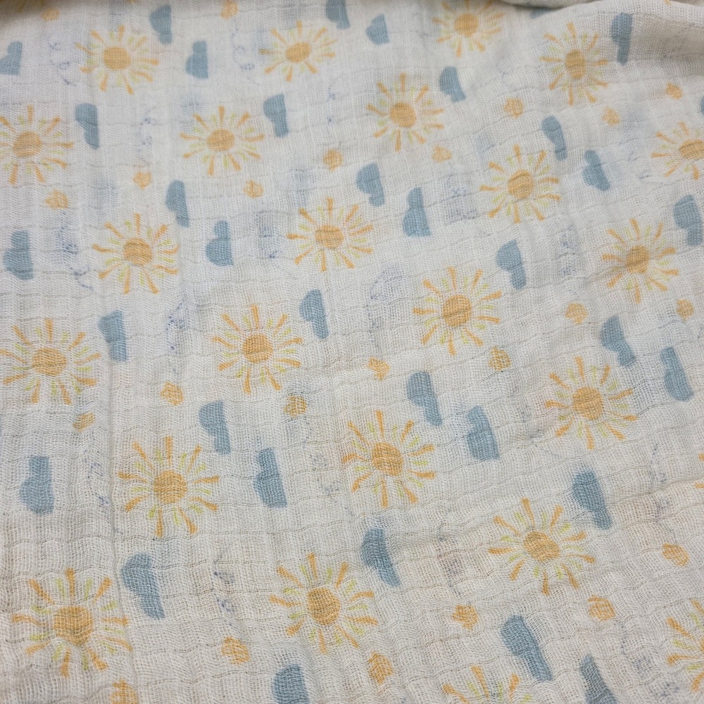 Walgreens Sun and Cloud Cotton Muslin Baby Swaddle‎ Blanket White Yellow Blue